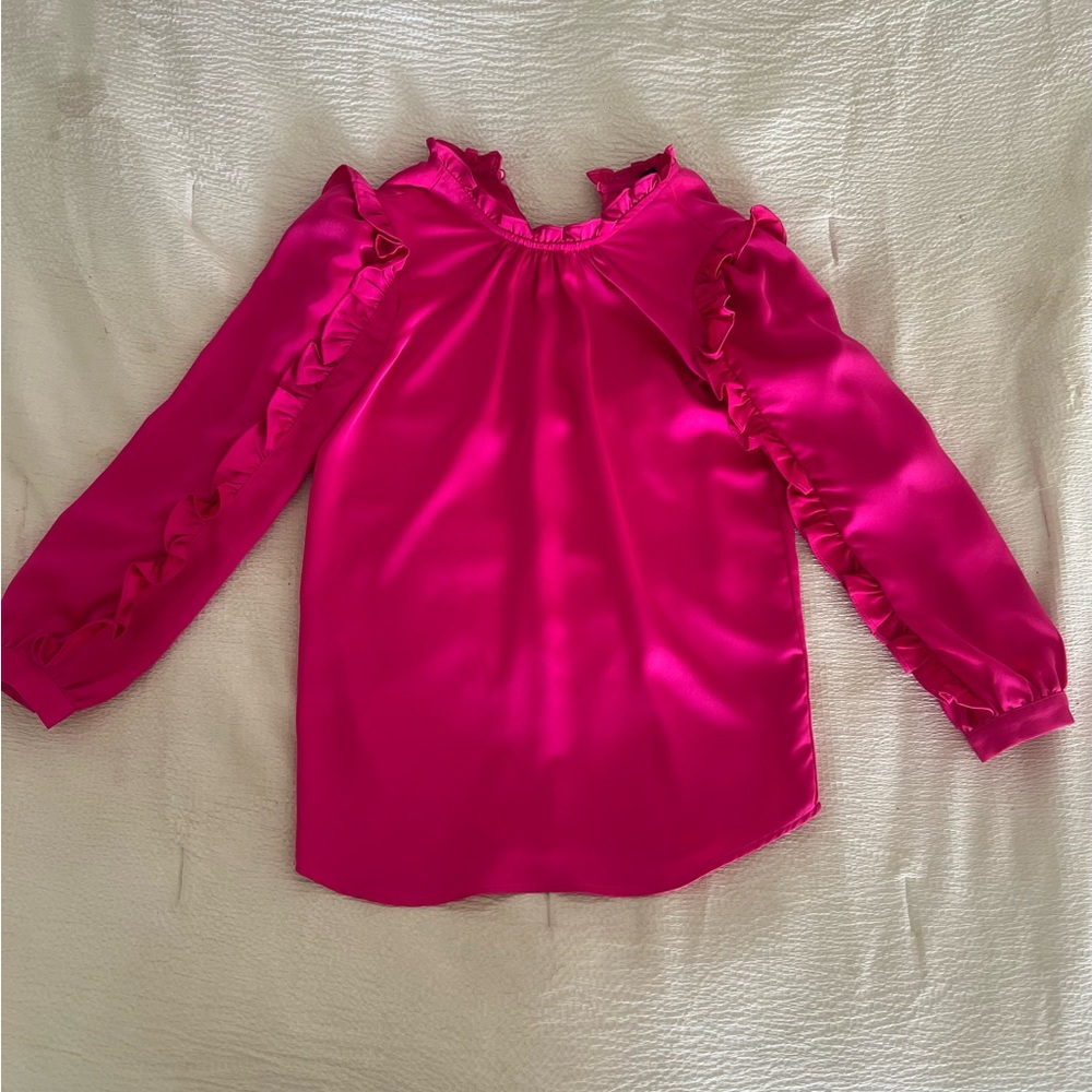 J. Crew Ruffle Sleeve Top Satin Crepe Hot Pink